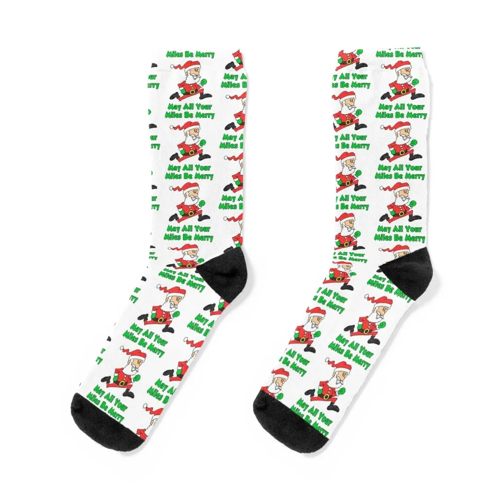 May All Your Miles Be Merry Running Santa Cartoon Socks cotton loose compression anime Socks Ladies Men's