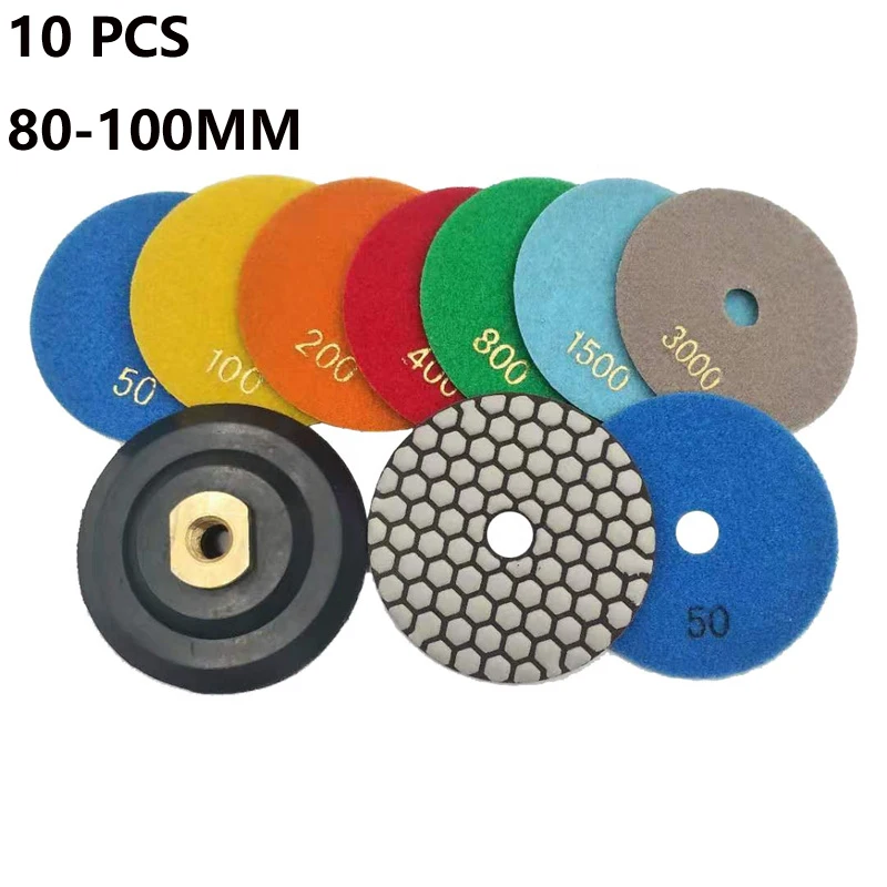 

80-100MM Flexible Diamond Dry Polishing Pad Sharp Type For Granite Marble Stone Sanding Quartz Pebble Polimento Tools 10 Pcs