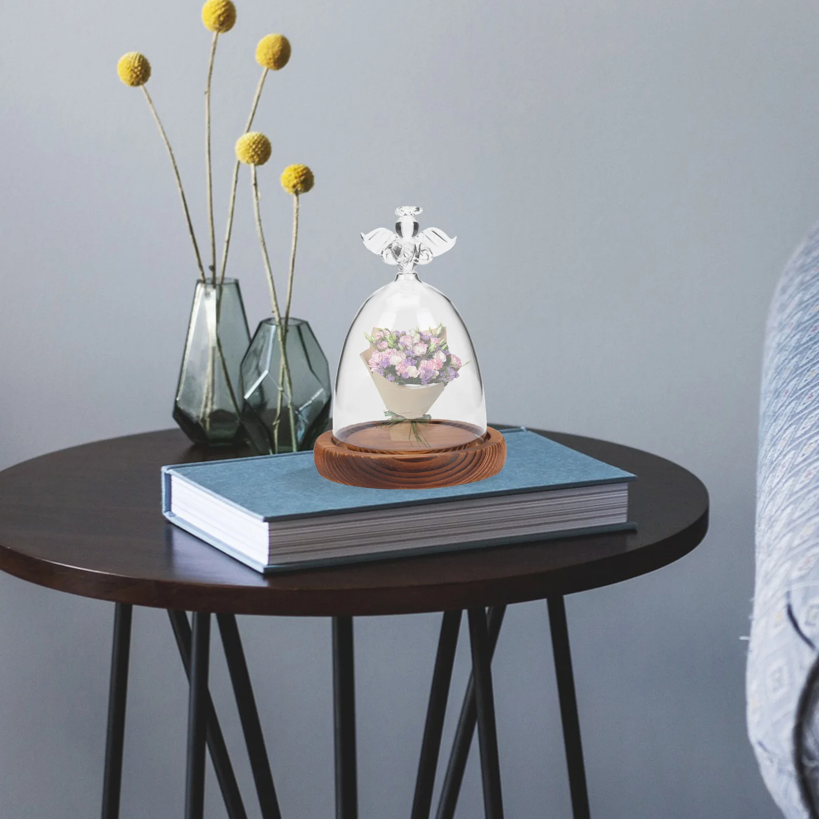 

Clear Glass Dome with Wood Base Micro Landscape Glass Cover for Eternal Flower Display Decorative Tabletop Bell Jar
