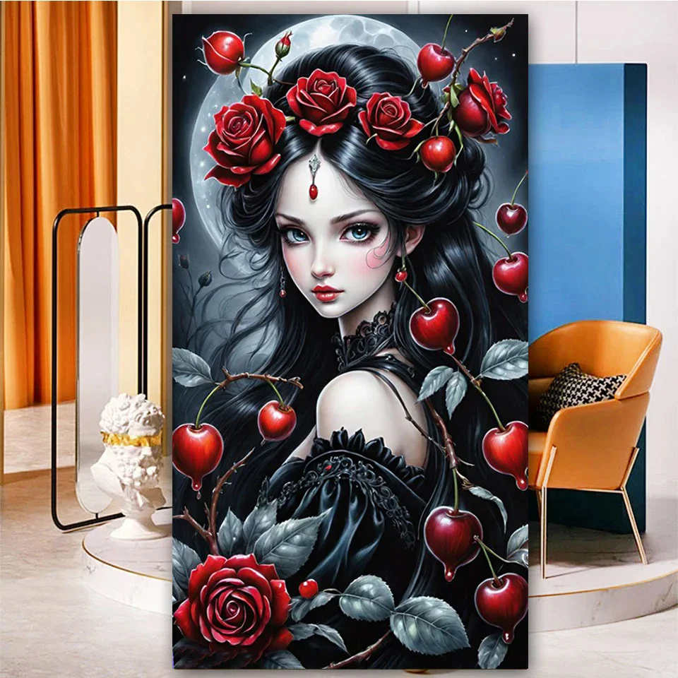 Darkness cherry girl diamond painting Full Diy diamond art New 2024 Jewelry cross stitch Makeup Women home Decor rhinestones,