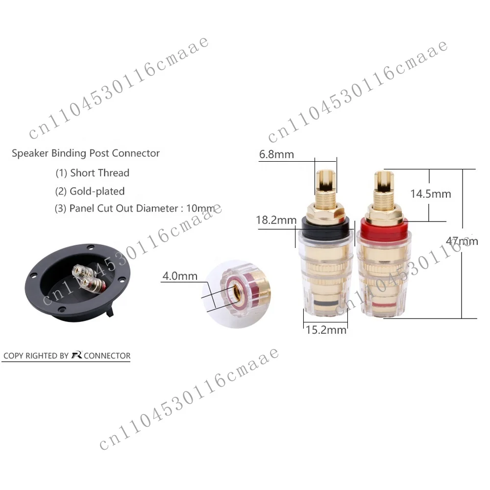 8 Pack / 4 Pairs of Brass Gold Plated 4mm Binding Terminals Bind Banana Plugs for Speaker Amplifiers, Red + Black