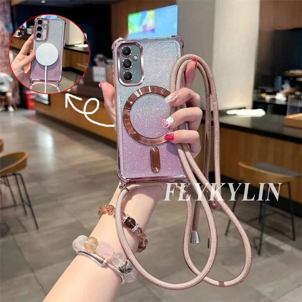 For Samsung A51 A31 A21S A50 A20 A30 A70 A71 A10S A21S A11 Magnetic Coil With Flash Powder Protection Soft Shell And Long Rope
