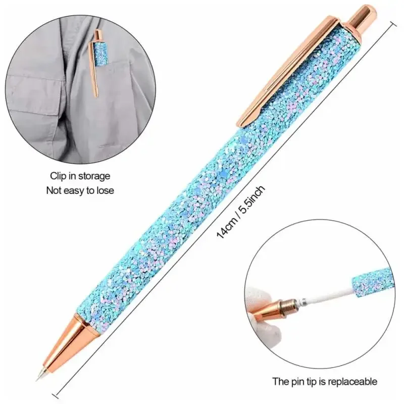 Retractable Glitter Ballpoint Pen Mermaid Scale/Rose Golds Metal Pen Black Ink Signature Pen for Office School Girls Gifts