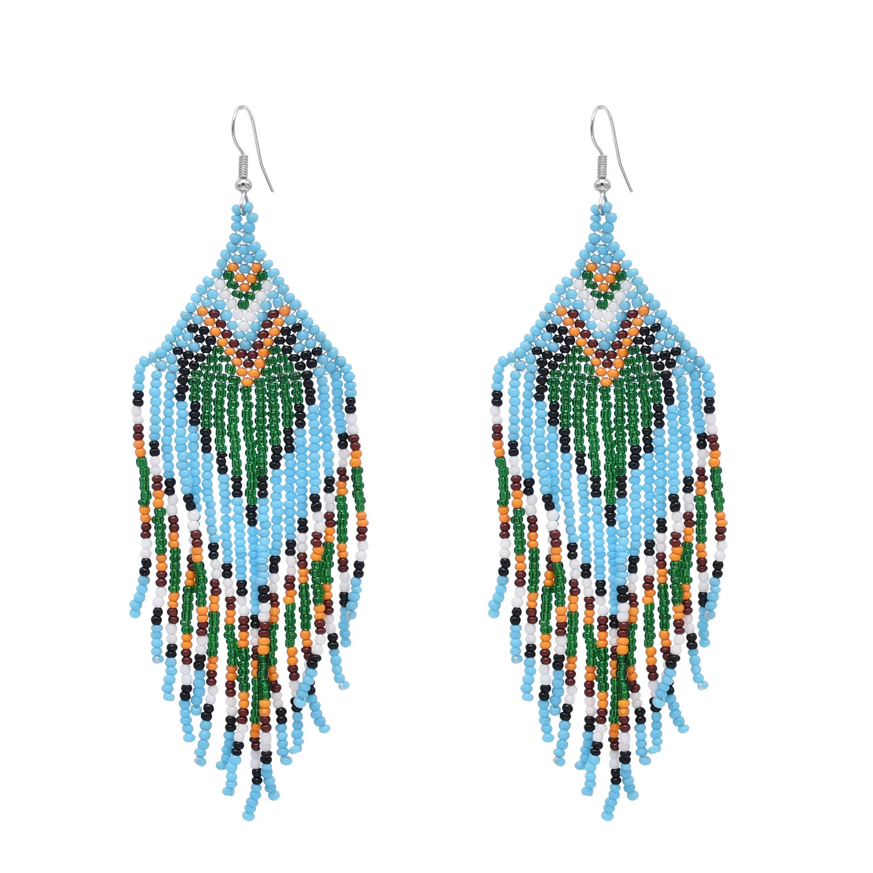 Beaded earrings Tassel Geometry Design Hand knitting Bohemia Alloy Trend ' Simple Rice bead earrings