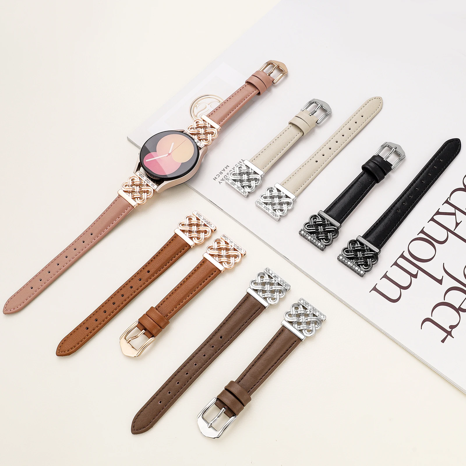 20mm Genuine Leather Watch Band for Samsung Galaxy Watch 7 6 5 4 Classic 40mm 42mm 43mm 44mm 45mm 46mm 47mm Active 2 Women Elega
