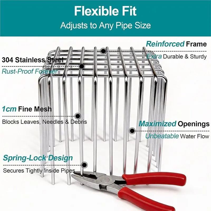ABWZ-Adjustable Height Downspout Gutter Guard-2 Pack In 304 Stainless Steel, Flexible Open Design Fits For 2