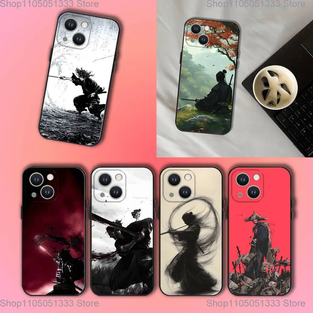 

Японский чехол для телефона Bushido Samurai для iPhone 17,16,15,14,13,12,11,Pro,XS,Max,XR,Plus,E,SE4,Mini Black Soft Cover