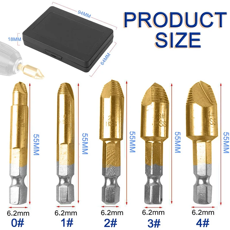 5Pc Beschadigde Schroef Extractor Remover Boor Set Demonteren Schroeven Bolt Stud Slip Tanden Slopen Stripped Gebroken Remover Gereedschap