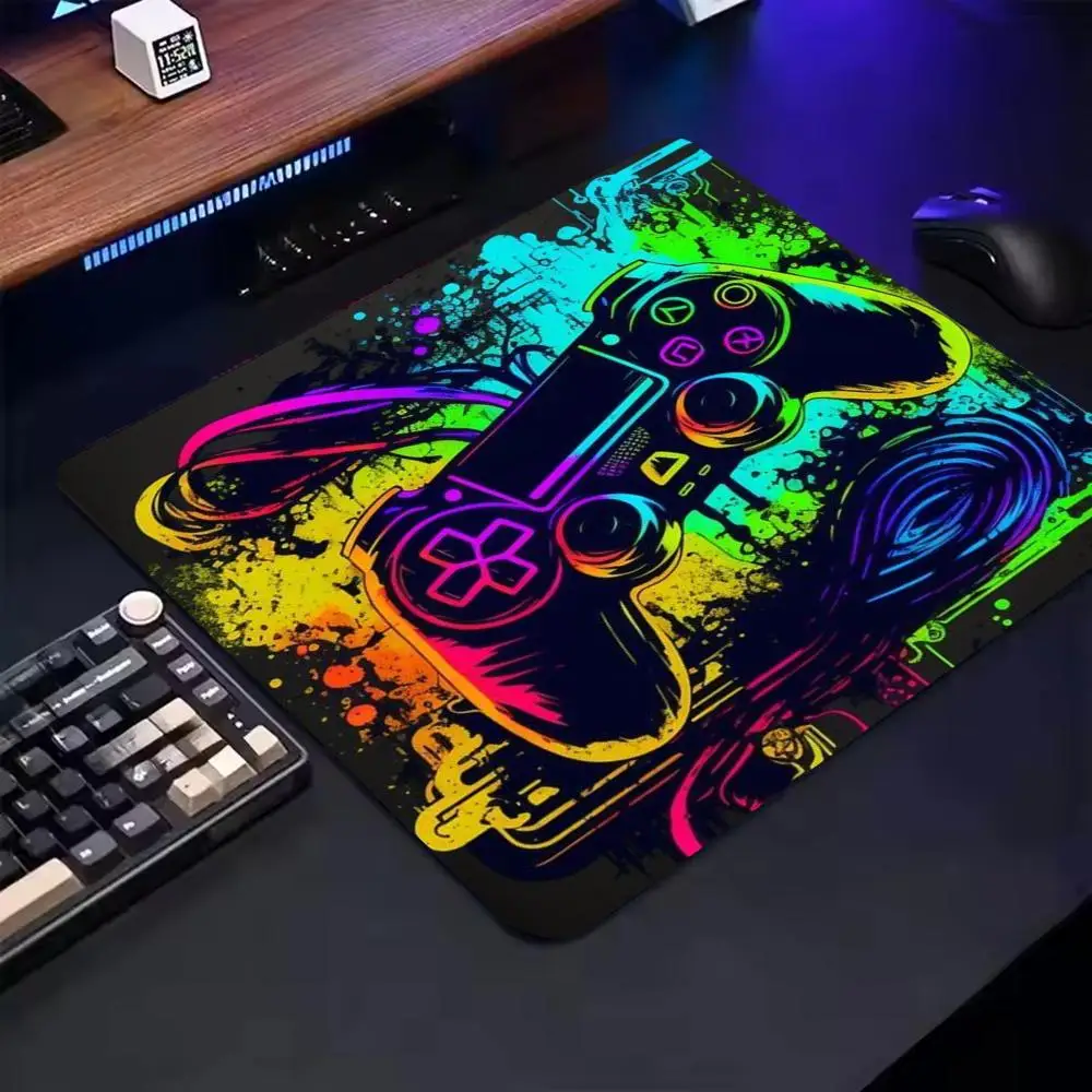 Colorful Splash Game Controller Small Mouse Pad, Abstract Gaming Joystick Art Pattern Non‑Slip Rubber Mousepad
