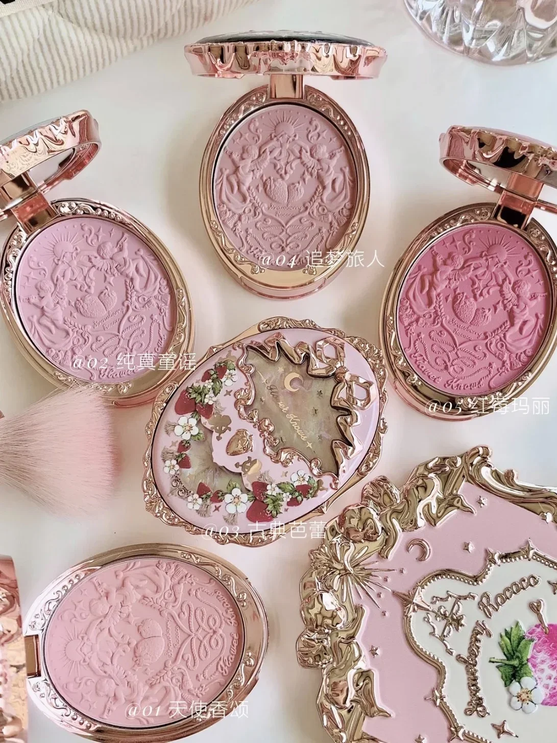 

Flower Knows Strawberry Rococo Blusher Embossed Blush Face Makeup Matte Shimmer Waterproof Natural Nude Brightening Cheek