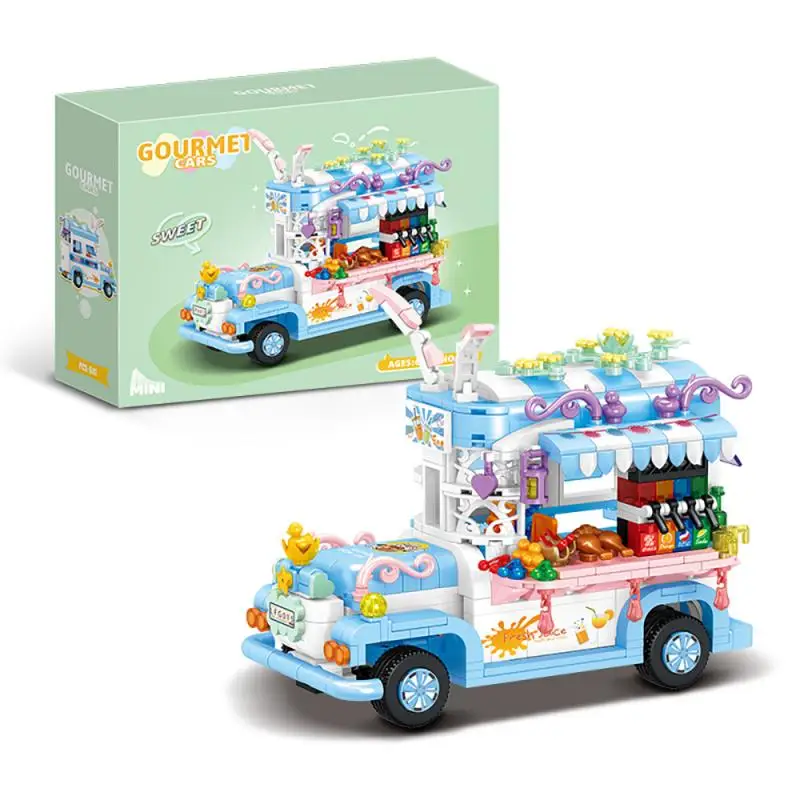 Kawaii Anime Building Blocks Building Blocks Mini Car Ice Cream Truck Model Street View Series Christmas Xmas Best Gift for Girl