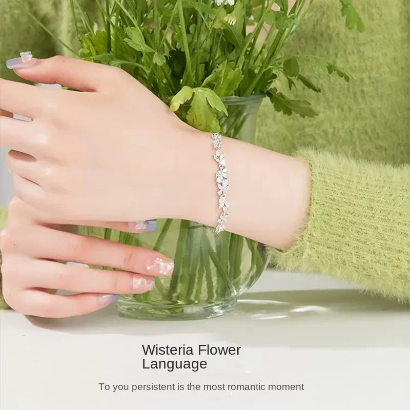 S925 sterling silver smile wisteria flower bracelet girls light luxury niche exquisite and simple