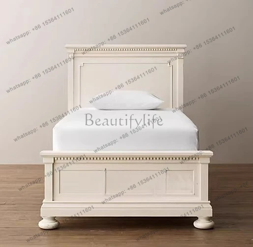 

Solid wood bed, American French country antique white retro old, bedroom furniture