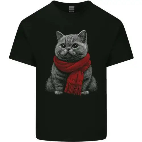 

a Winter Cat in a Scarf Mens Cotton T-Shirt Tee Top
