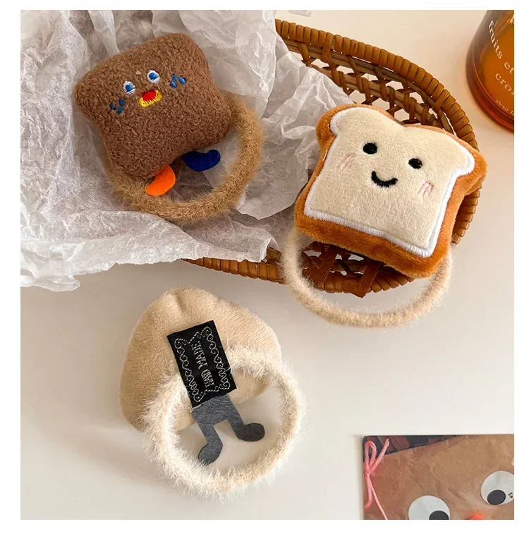 1pc Cartoon Cheese Toast Bread Head Rope Cute Horsetail Hair Loop Ball Hair Decor Soft High Elastic Hair Rope Daily Decor