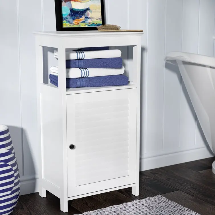 

Bathroom Storage Cabinet White Bathroom Floor Cabinet Freestanding Organizer with Door and Open Shelf Bathroom Floor Cabinet
