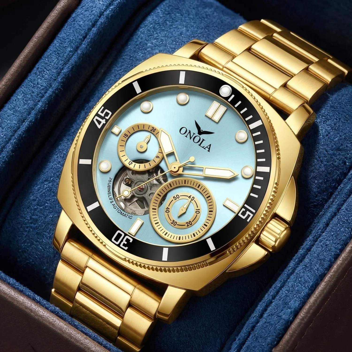 ONOLA 3814 Brand High Quality Solid Stainless Steel Strap Fashion Sports Hollow Fully Automatic Machinery Watches for Man