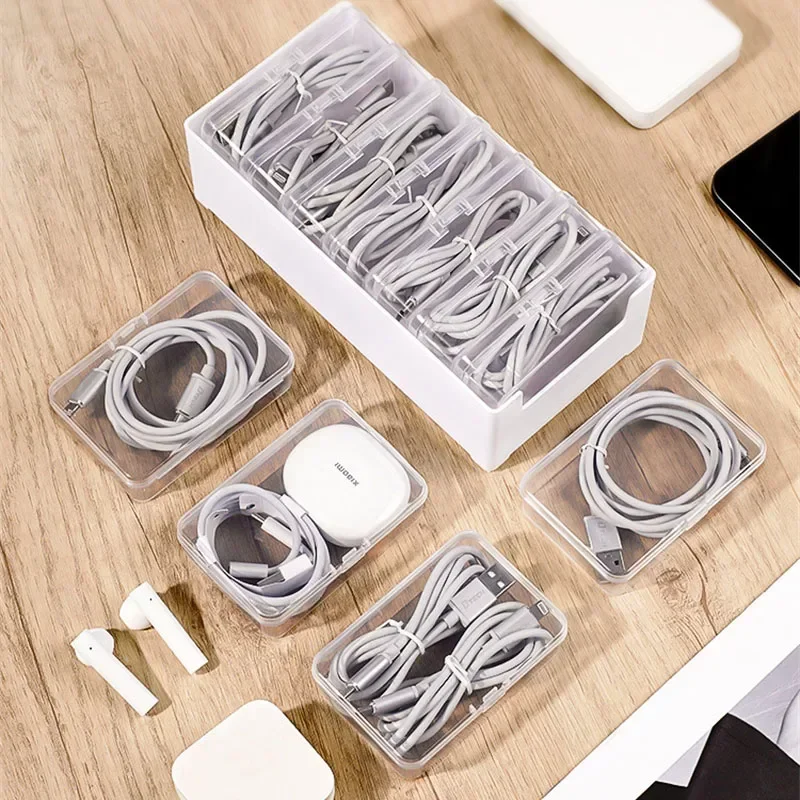 Desk Data Cable Storage Box Plastic Cable Organizer Box Clear Cords Storage Case Space-Saving Charging Cable Organizer