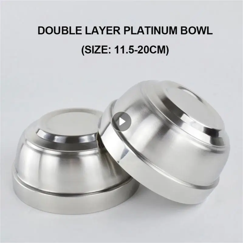 Stainless Steel Bowl Household Canteen Kindergarten Anti-scalding Double-layer Children Adult Noodle Bowl Soup Bowl Metal