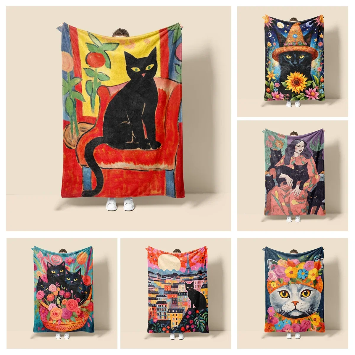 Home decoration plush Throw Sofa blanket Anime animals Bedspread on the bed fluffy soft blankets decor Plaid Modern cat black