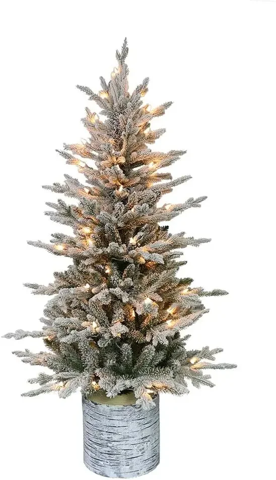 4.5 Foot Pre-Lit Potted Flocked Arctic Fir Artificial Christmas Tree with 70 UL-Listed Clear Lights