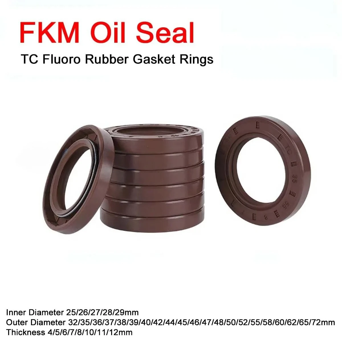 

1Pcs FKM Framework Oil Seal ID 25/26/27/28/29mm OD 32-72mm THK 4-12mm TC Fluoro Rubber Gasket Rings Cover Double Lip with Spring