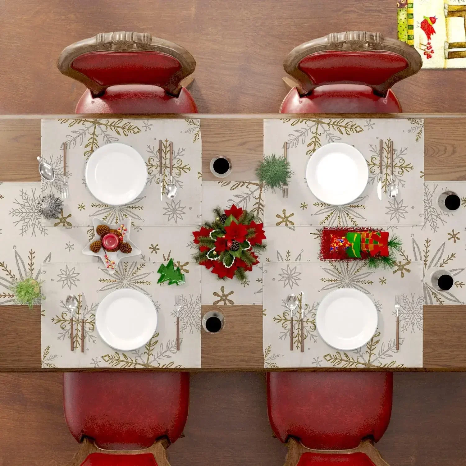 Christmas Placemats 32x45cm Linen Christmas Trees Snowflake Gnome Print Table Mats Xmas Table Pads For Home Hotel