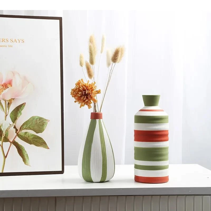 Colorful Stripes Ceramic Vase Flower Pots Desk Decoration Flowers Arrangement Simplicity Porcelain Floral Vases Modern Decor