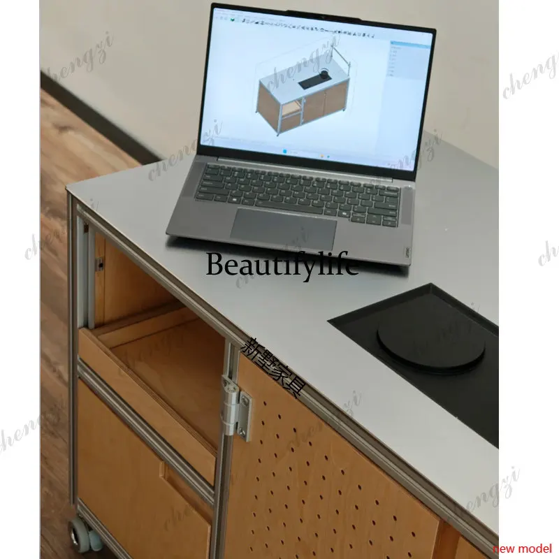 h178Aluminum Profile Office Tea Cabinet Movable, Modern, Storage Cabinet Balcony Afternoon Tea Leisure Cabinet