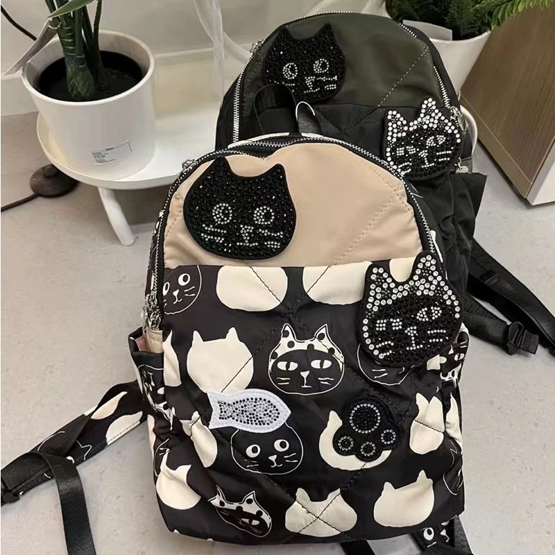 Japanese Cartoon Kawaii Cute Cat Backpack Contrast Color Sweet Y2k Aesthetic Girls Schoolbags Harajuku Vintage Fashion Backpacks