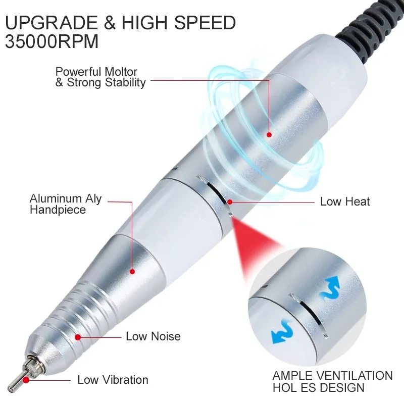 Electric Nail Drill Pen Handle File Polish Grind Machine Handpiece Manicure Pedicure Tool DC & 3 PIN PLUG Nail Drill Accessories image 3