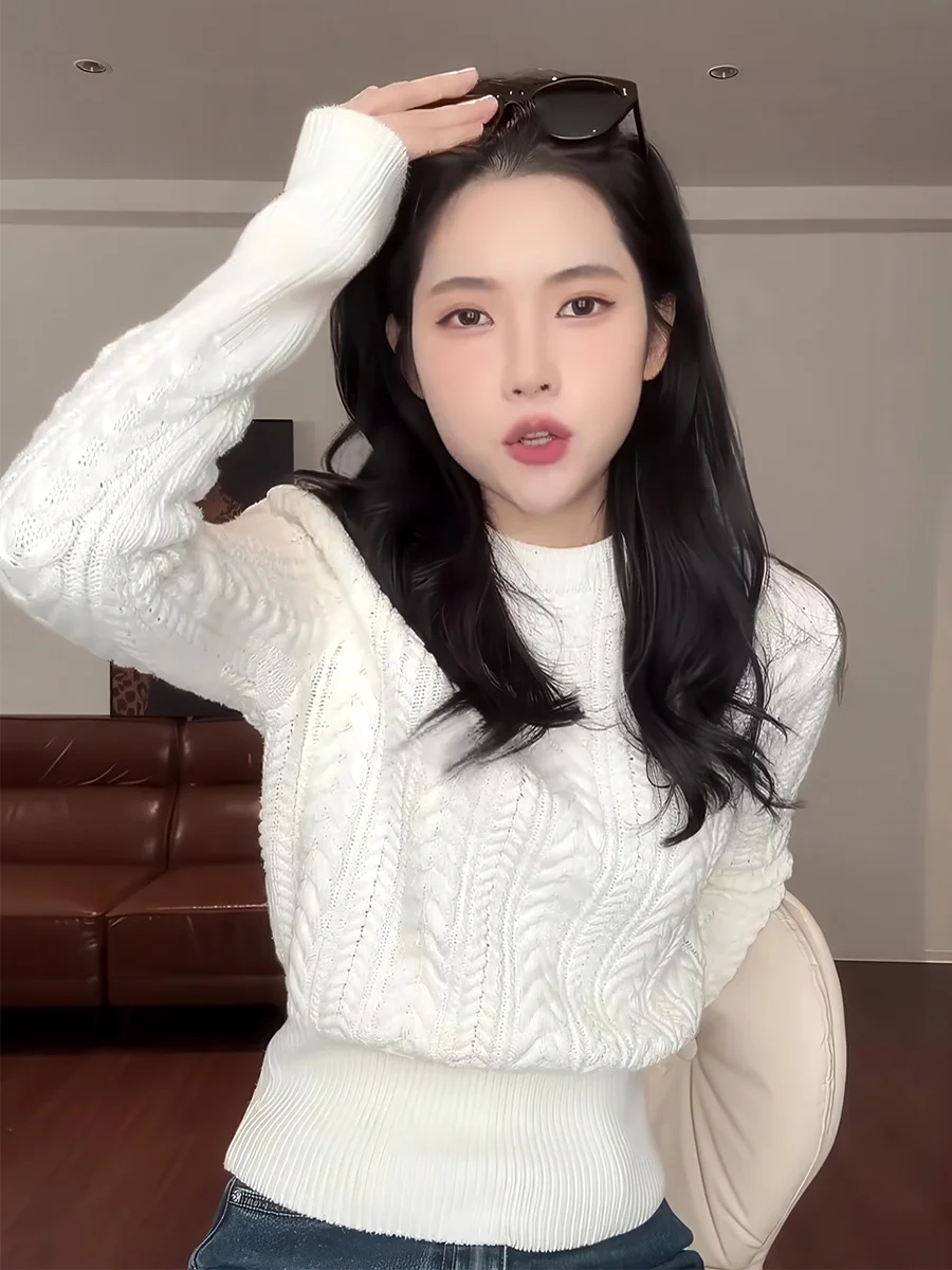 

Thiened Knitted Sweater Women's Autumn Winter New Sle Turtlene Twist Waist Slimming Top Fem Faion Casual Wear