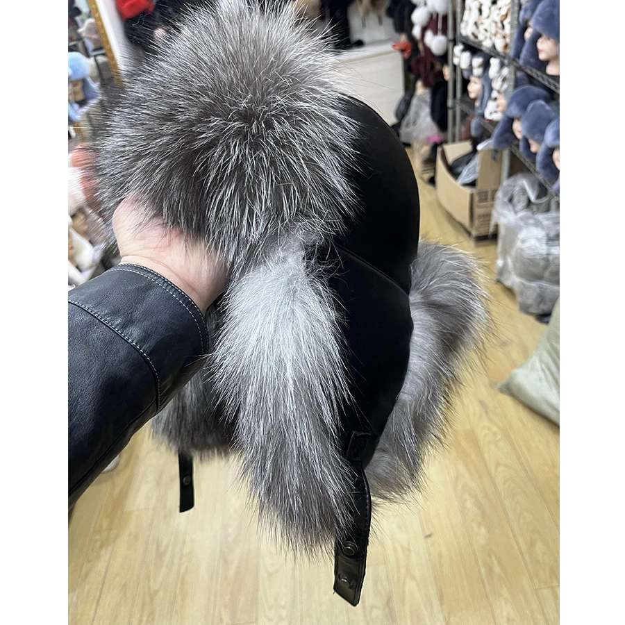 Winter Caps For Men Real Raccoon Fur Hats For Men Warm Winter Fashion Men Natural Best selling stylesSilver Fox Fur Cap Warm