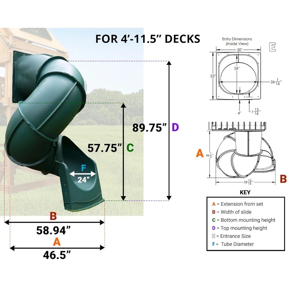 WS 1016-Y Quick Connect 5 Foot Turbo Tube Slide Plastic Enclosed Slide for 5 Foot Deck Heights, Yellow Fast shipping