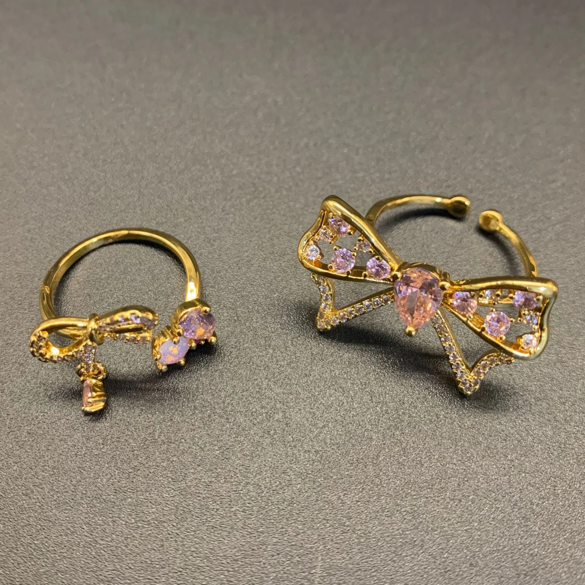 Модное нишевое Открытое кольцо с бантом медное кольцо с бантом повседневное ношение Регулируемые кольца с кристаллами для женщин