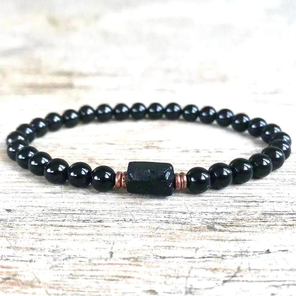 

MG2105 6 MM AAA Grade Black Tourmaline Raw Beads Wrist Mala Natural Gemstone Energy Bracelet