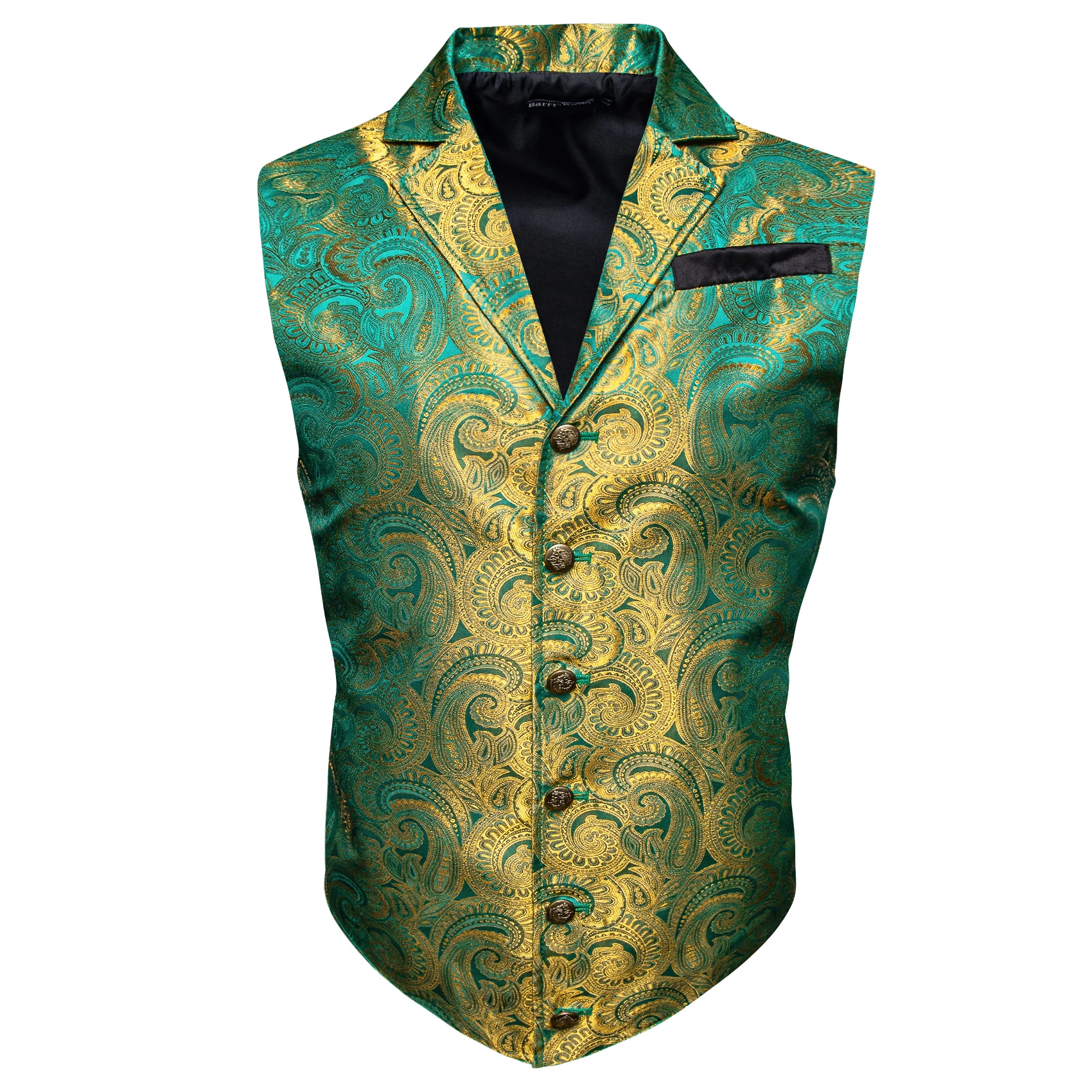 Men's Retro Classic Lapel Single-Layer Full Collar Vest Waistcoat Woven Paisley Jacquard Rose Purple Green Wedding Party