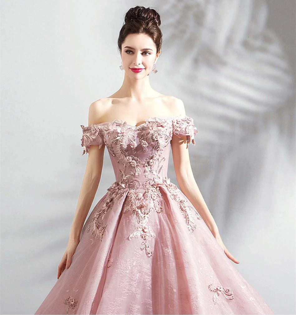 2023 Hồng Lệch Vai Quinceanera Đầm Bầu 15 Anos Ren Lông Tơ Trang Phục Dạ Hội Ngọt 18 Vestidos Thanh Lịch Hứa váy Bầu