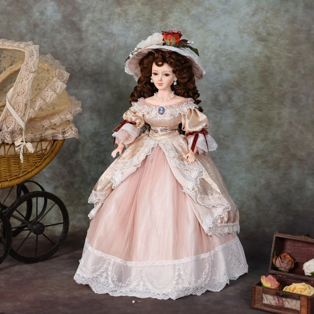 Cloveray Oryginalna 22-calowa Realistyczna Lalka Porcelanowa Victoria Retro Lalka Ceramiczne Ruchome Elementy Ciała Materiałowy Korpus Wysokiej Jakości Kolekcjonerski Prezent Artystyczny