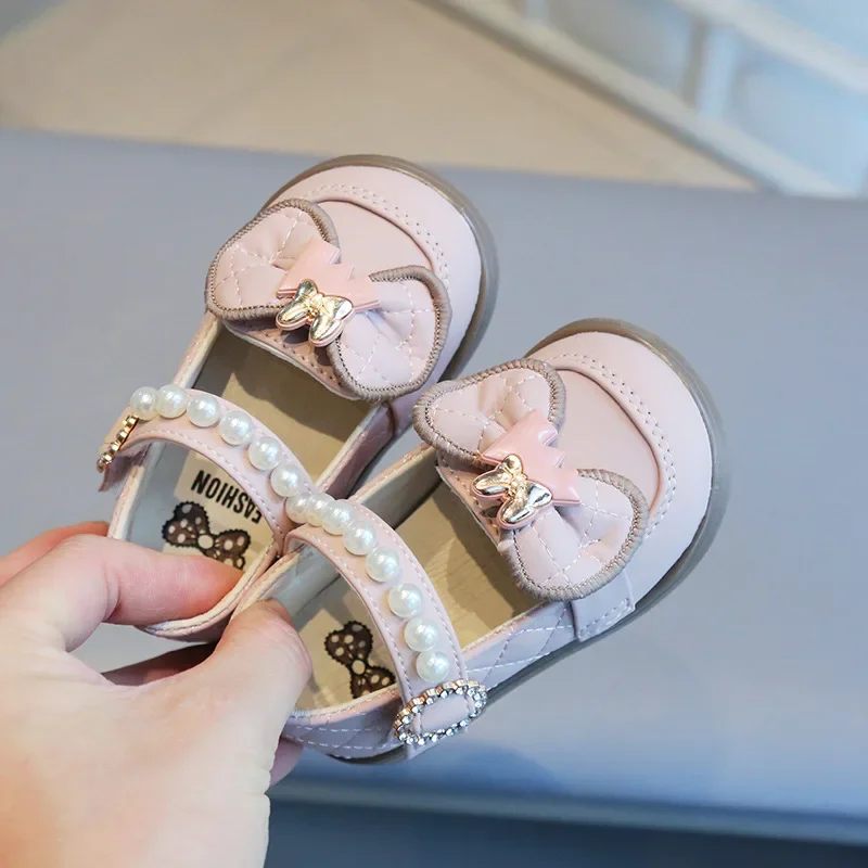 Kids Flat Shoes Non-slip Soft Sole Girls Princess Shoes with Sweet Bow 2025 New Fashion Baby Walking Shoes Size 16-25 Elegant