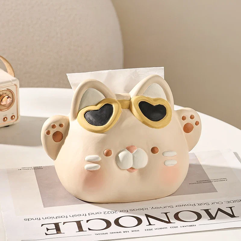 Cream Paper Box Home Living Room Table Ceramic Tissue Box Home Decoration Advanced Cute High Appearance Level Paper Storage Tool