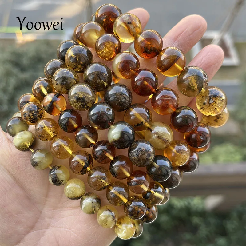 8mm 14mm Floral Amber Bracelet Wholesale Diy Original Gift Baltic Precious Stone Plant Round Beads New Natural Genuine Jewelry