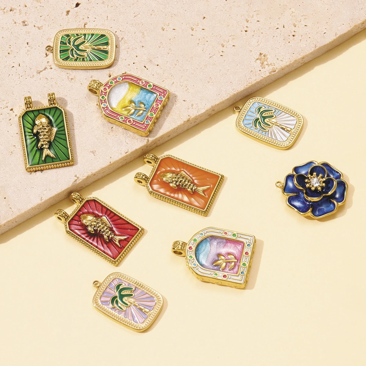 

3Pcs/Lot Stainless Steel Coconut Palm Charms Enamel Flower Pendants For DIY Making Earring Necklace Jewelry Accessory Wholesale