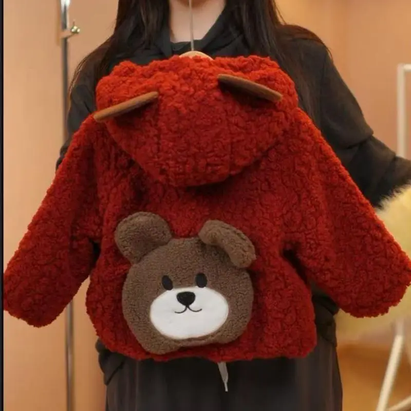 

Детская теплая куртка с принтом медведя для девочек, осенне-зимняя, на молнии, с длинным рукавом, верхняя одежда