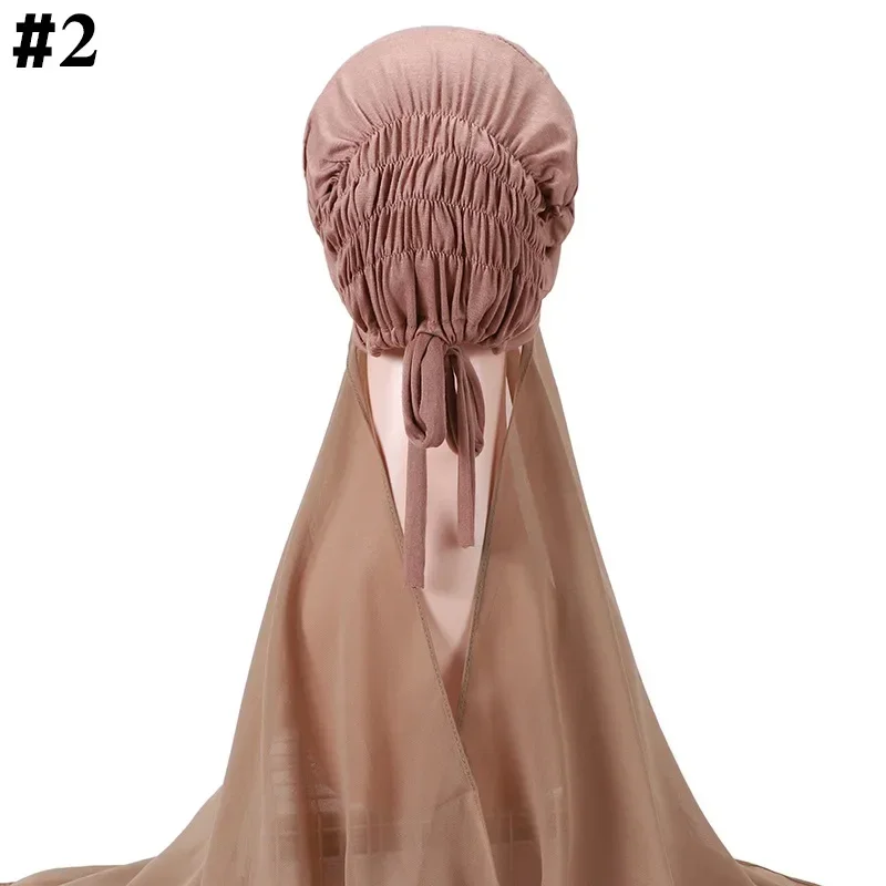 New bag head set yarn scarf, pearl chiffon scarf plus elastic convenient hat, headscarf