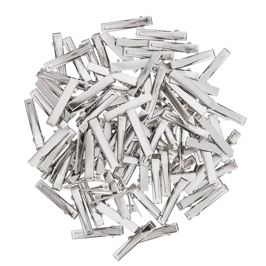 50Pcs Silver Alligator Metal Hair Clips Prong DIY Bow Barrette Bulk