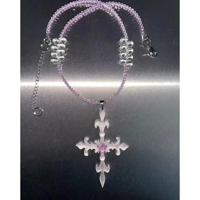 

2025 New Necklace Cross Pendant Beaded INS Y2K Cute Trendy Long Neck Accessories for Women Strap Jewelry