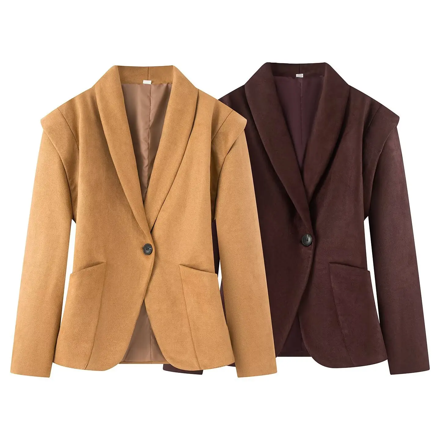 

Slim Autum Women Suede Coat Vintage Lapel Collar One Button Pockets Waist-cinching Suit Jacket For Female Temperament Lady Coat