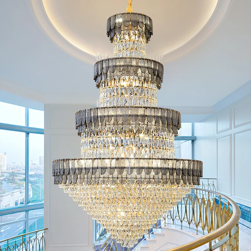 Modern Hotel Hallway High Ceiling Round Chandelier Customized Creative Design Living Room Large Villa Crystal Pendant Light