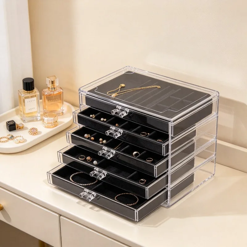 5-Layer Earring Storage Box, Large Capacity High-End Jewelry Box, Bracelet Necklace Case, Multi-Layer Anti-Tarnish Organizer